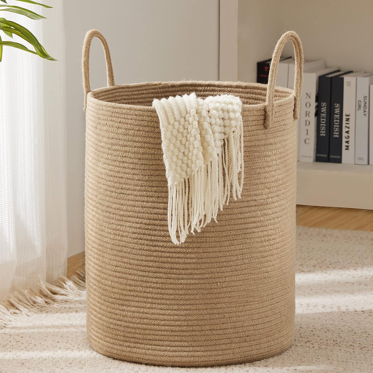 Sustainable Living Eco Friendly - Großer Aufbewahrungskorb, hoher, geflochtener, dekorativer Wäschekorb