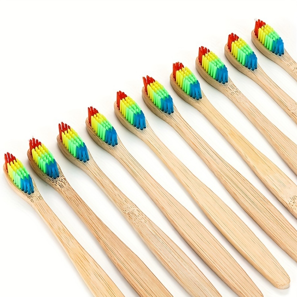 Bamboo Toothbrush Set - 2 tragbare Bambus-Zahnbürsten in Regenbogenfarben für