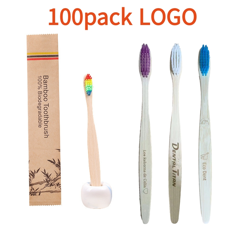 Bamboo Toothbrush Set - 100 Stück individuelle Logo-Bambus-Zahnbürste für Kinder,