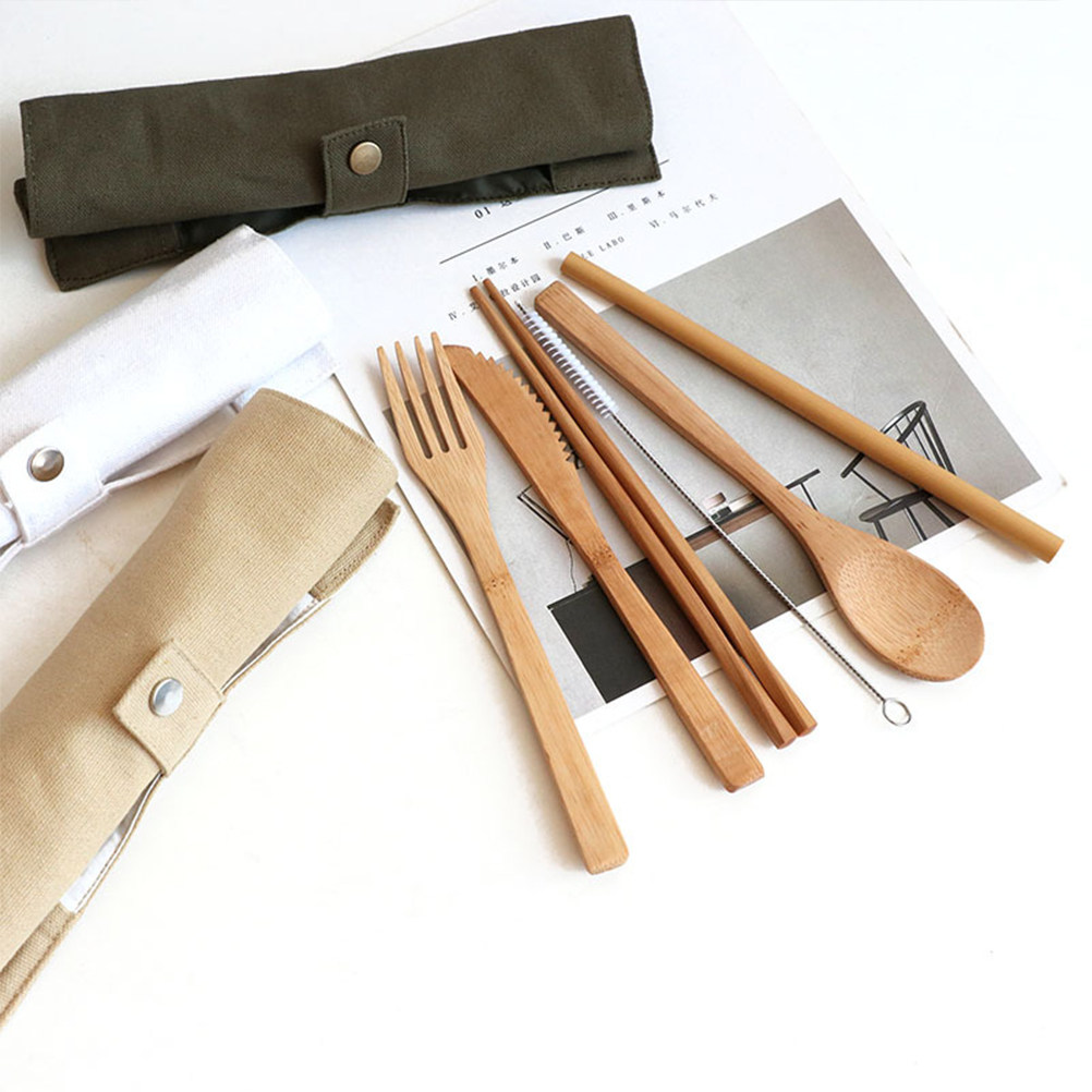 Bamboo Cutlery Travel - 6-teiliges Bambus-Besteckset, tragbares, umweltfreundliches Reisebesteck-Set, enthält