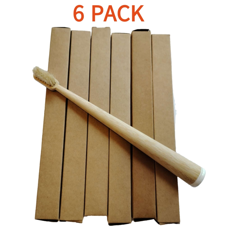 Bamboo Toothbrush Set - 6er-Pack Wildschweinborsten- & Bambus-Zahnbürsten, Biologisch Abbaubare