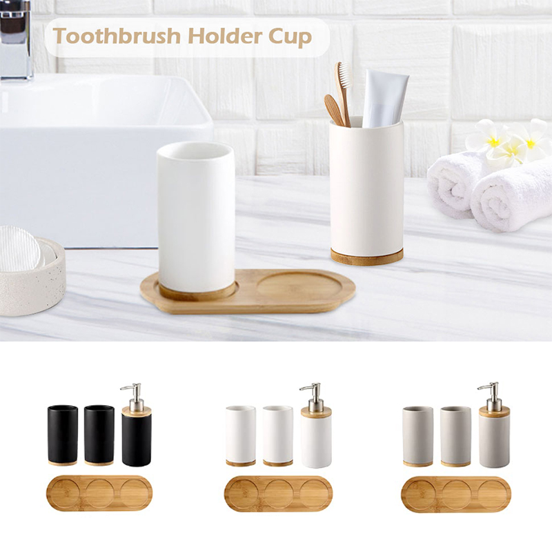 Bamboo Toothbrush Set - Keramik-Badezimmer-Set, feiner Keramikbecher, Seifenspender, Zahnbürstenhalter, Badezimmer-Accessoires,